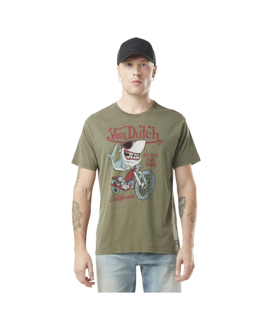 T-shirt homme col rond et print avec acid wash en coton Shark Vondutch