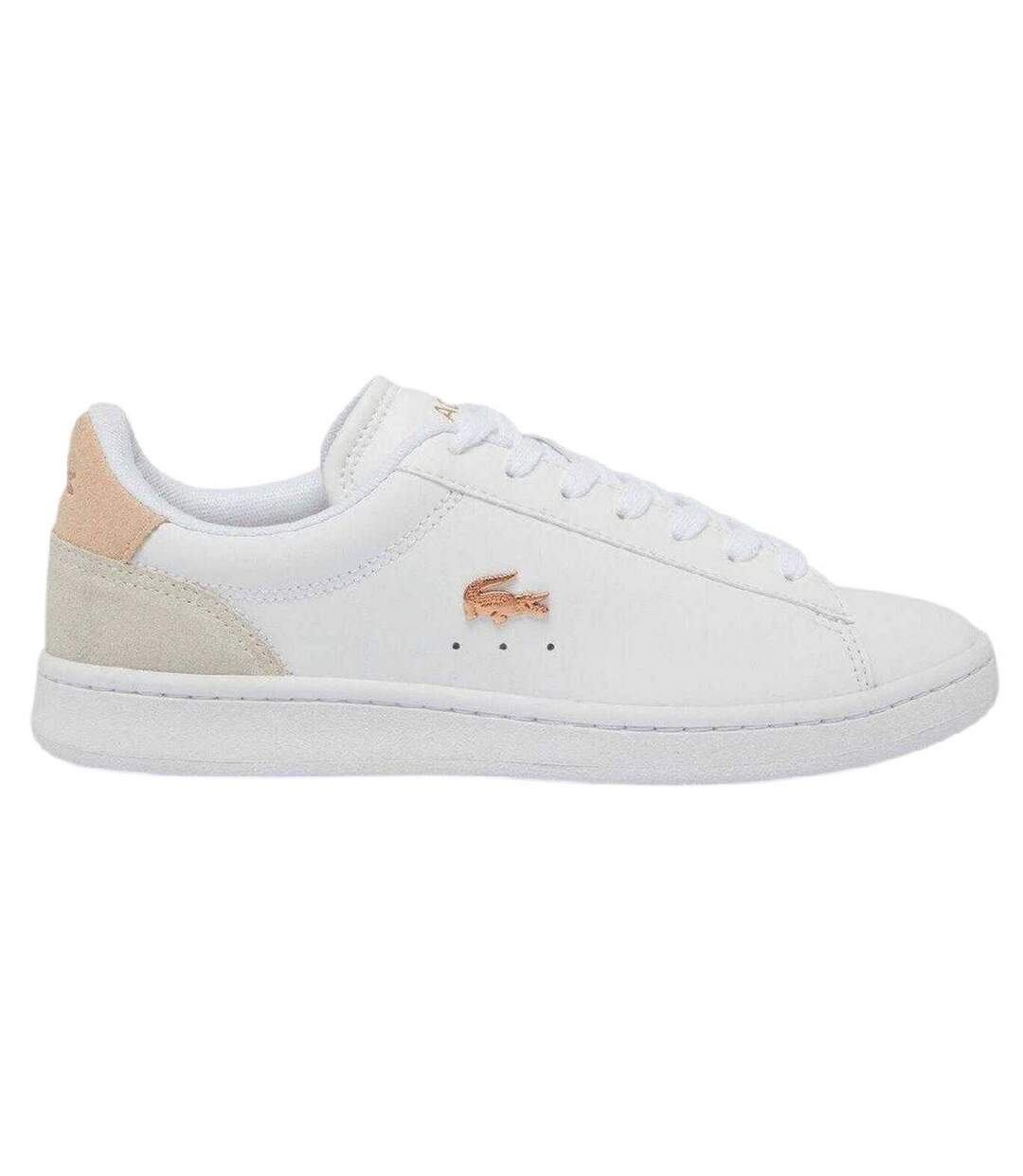 Womens/ladies Carnaby Leather Flat Trainers White Light Pink Lacoste-2