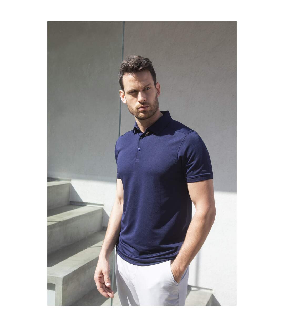 Mens stretch microfine pique polo shirt navy Henbury