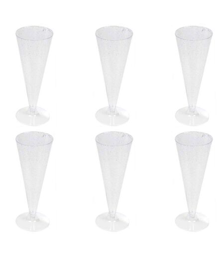 Lot de 6 Flûtes à Champagne Réutilisable Paillettes 12cl Argent