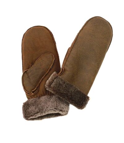 Womens/ladies sheepskin mittens rusty brown Eastern Counties Leather