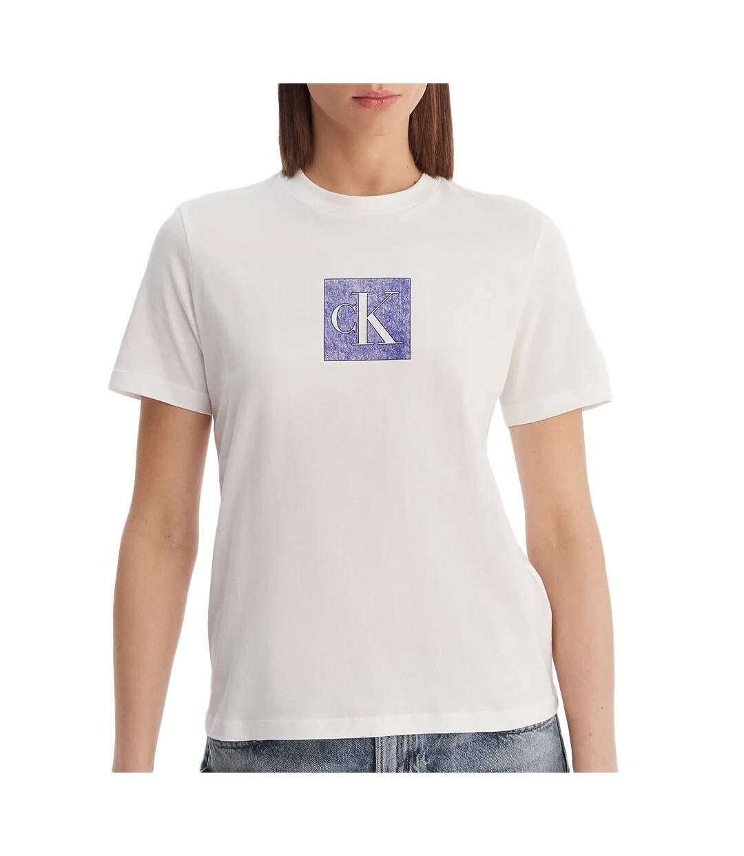 T-Shirt blanc femme calvin klein jeans monog-1