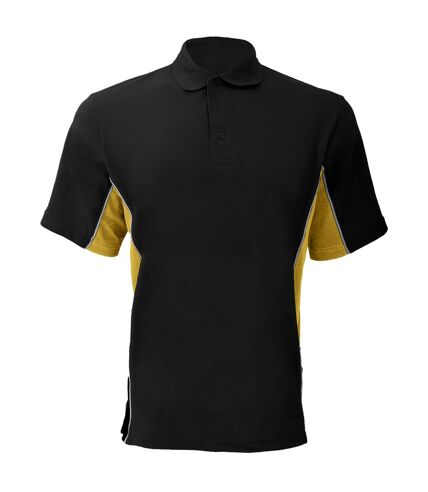 Gamegear® Mens Track Pique Short Sleeve Polo Shirt Top (Black/Sun Yellow/White)