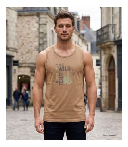 Débardeur homme Challenger SIG1 camel marron imprimé — Confort pur coton jersey