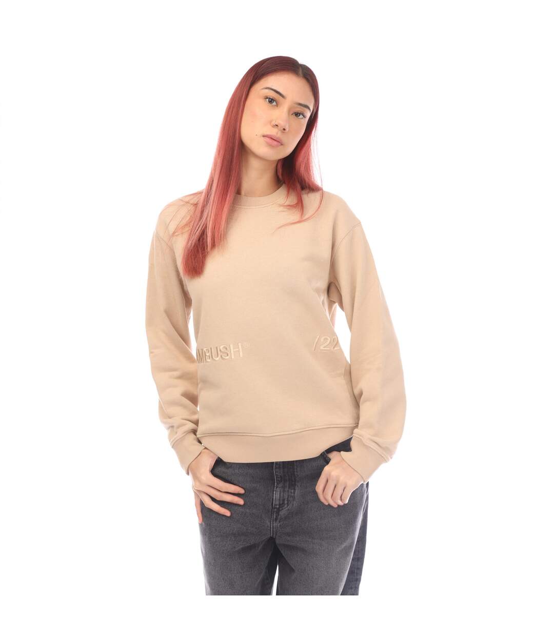 Womens/ladies Crew Neck Sweatshirt Beige Ambush-4