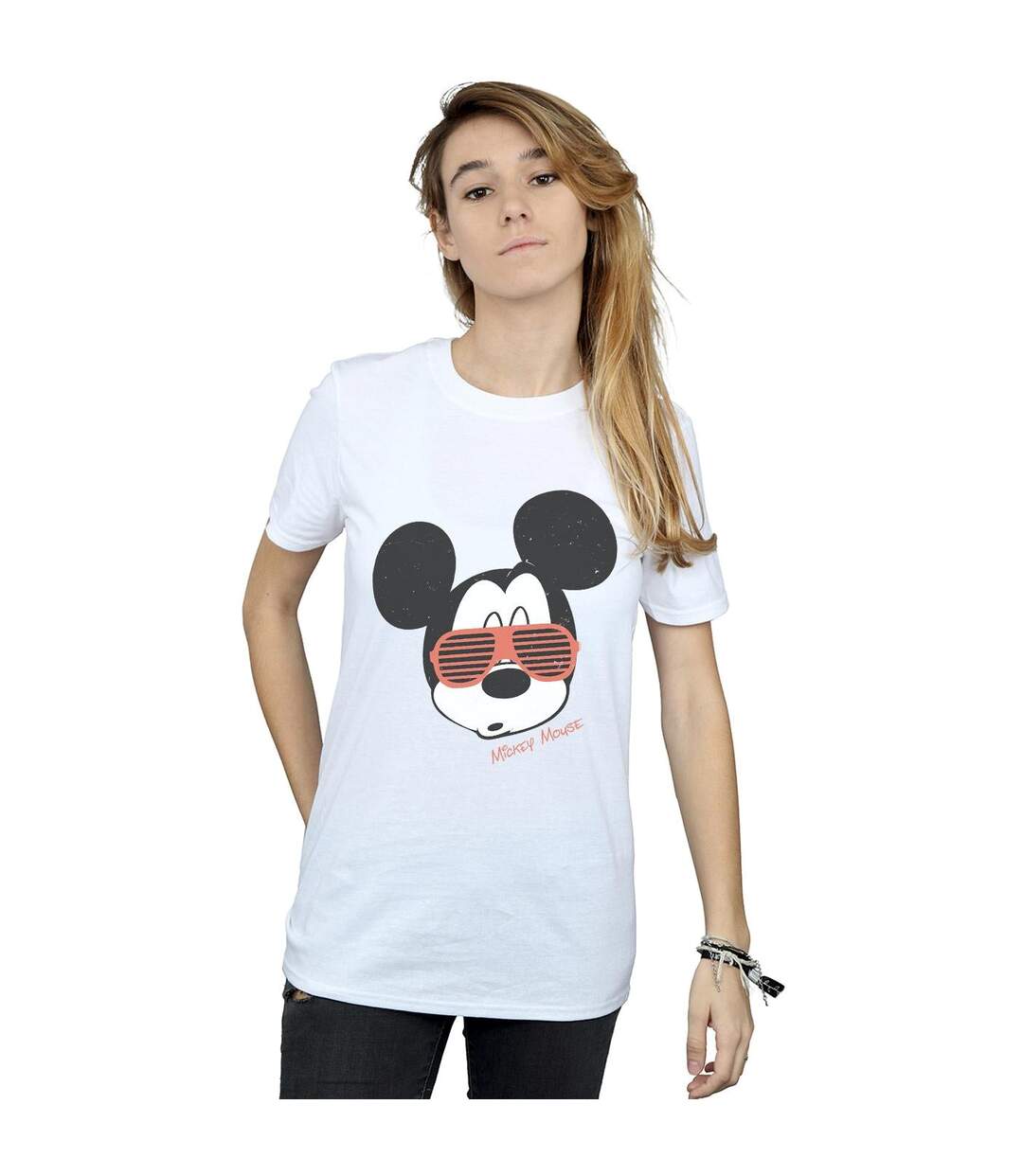 Disney Femmes/Les femmes - T-shirt boyfriend en coton avec lunettes de soleil Mickey Mouse (Blanc) - UTBI48615-2