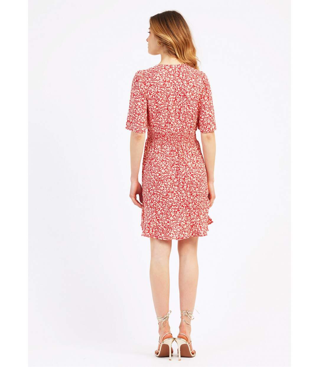 Robe courte imprimée taille élastiquée-2
