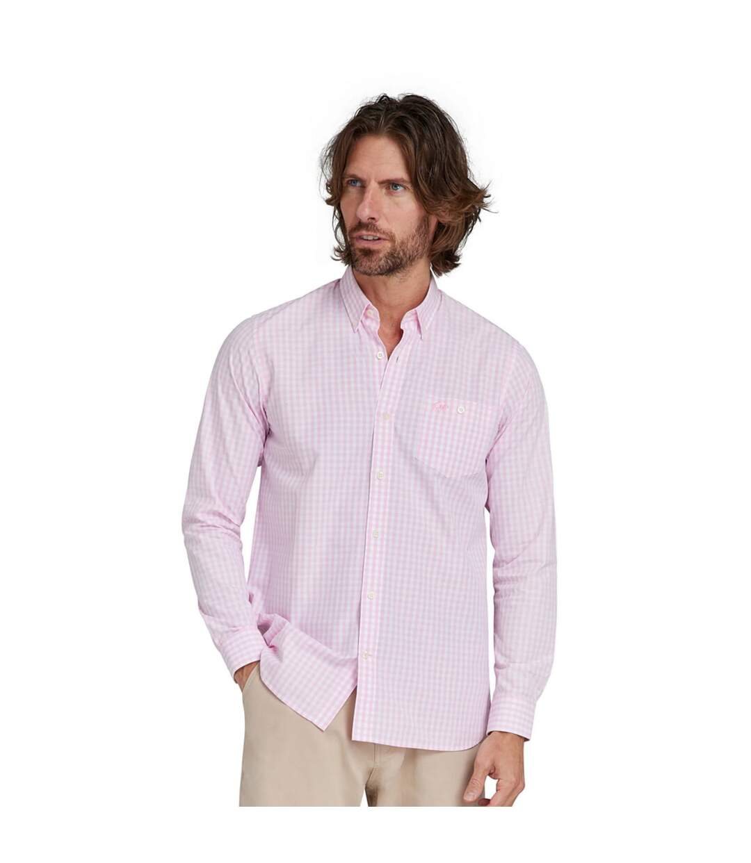 Mens gingham classic long-sleeved shirt pink Raging Bull-4