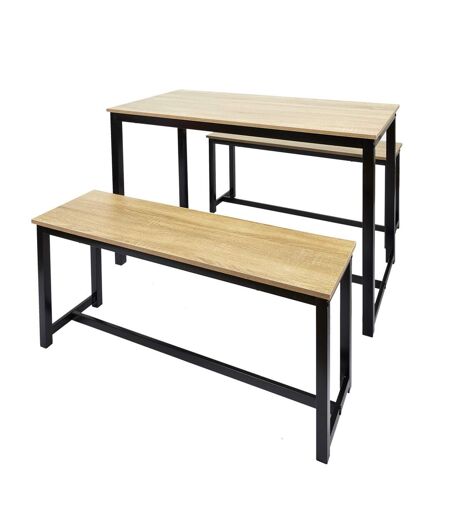 Lot d'une table et de 2 bancs - Bois et Noir