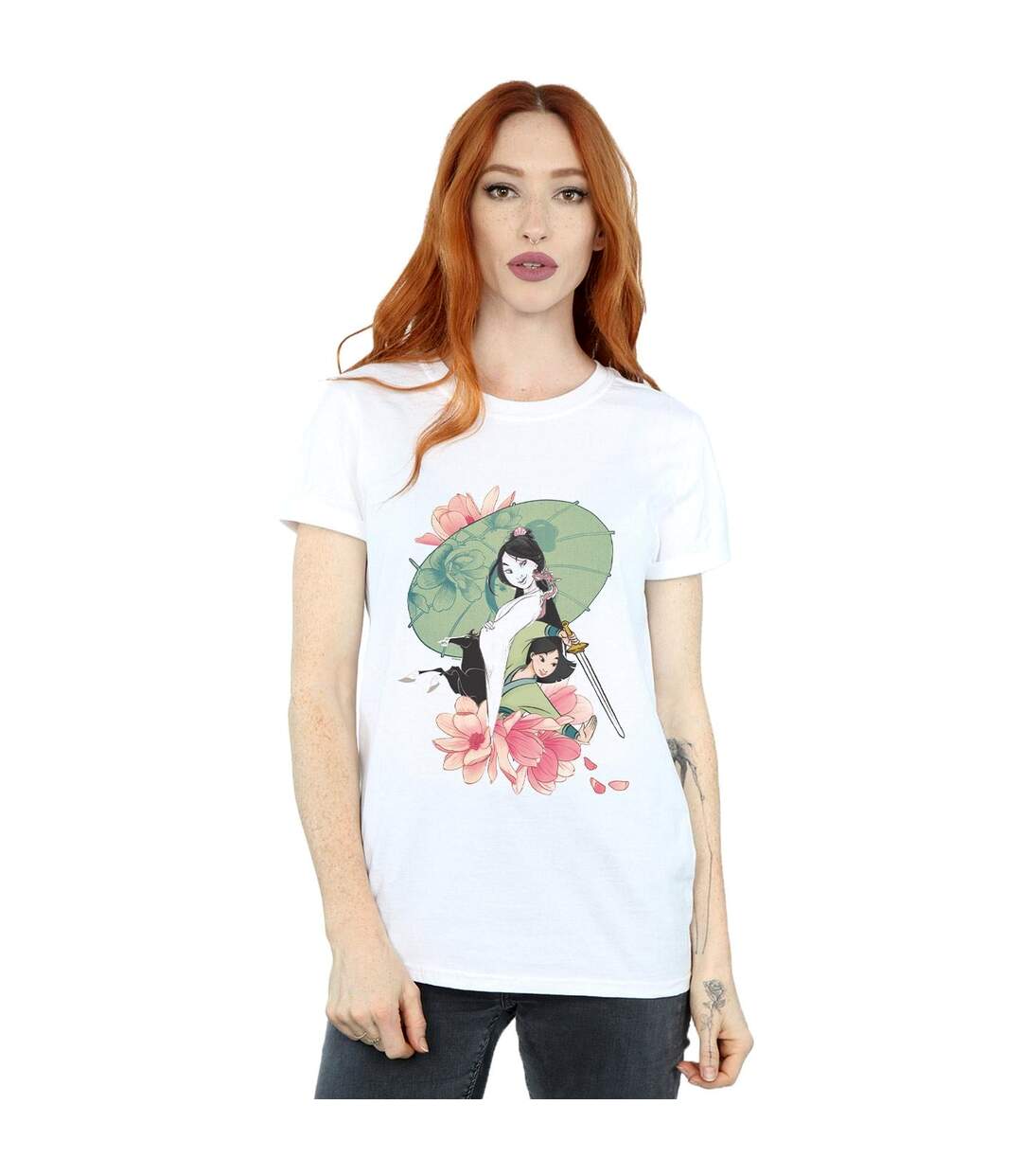 Disney Femme/Les femmes Mulan Magnolia Collage Coton Boyfriend T-Shirt (Blanc) - UTBI49675-2