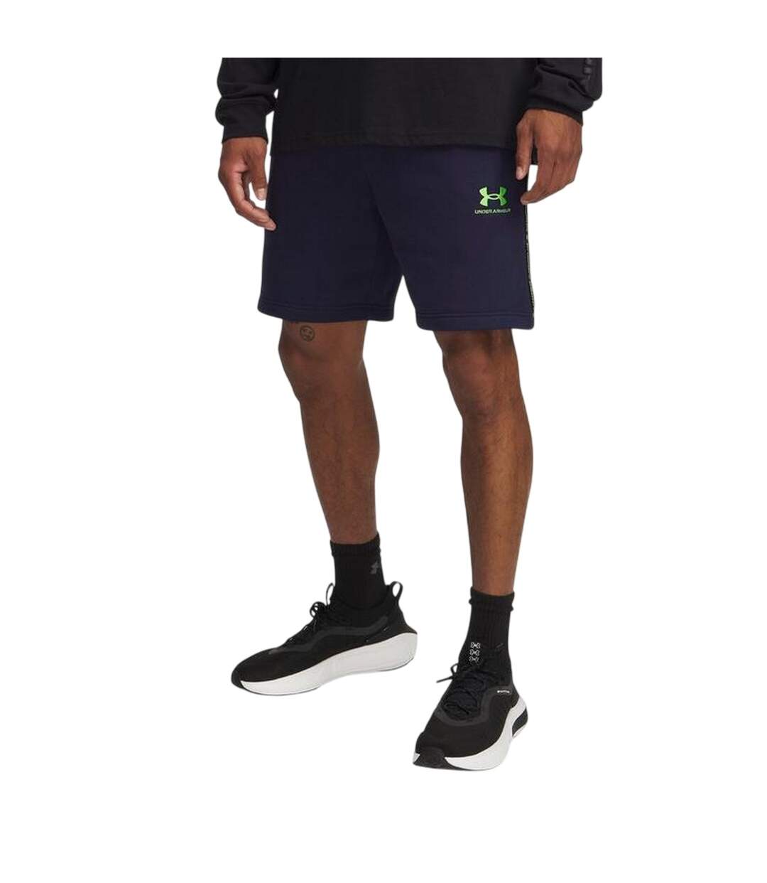 Mens Icon Fleece Taped Sweat Shorts Navy Cyber Green Under Armour-2