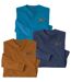 Pack of 3 Men's Long Sleeve Henley Tops - Ochre Indigo Turquoise 