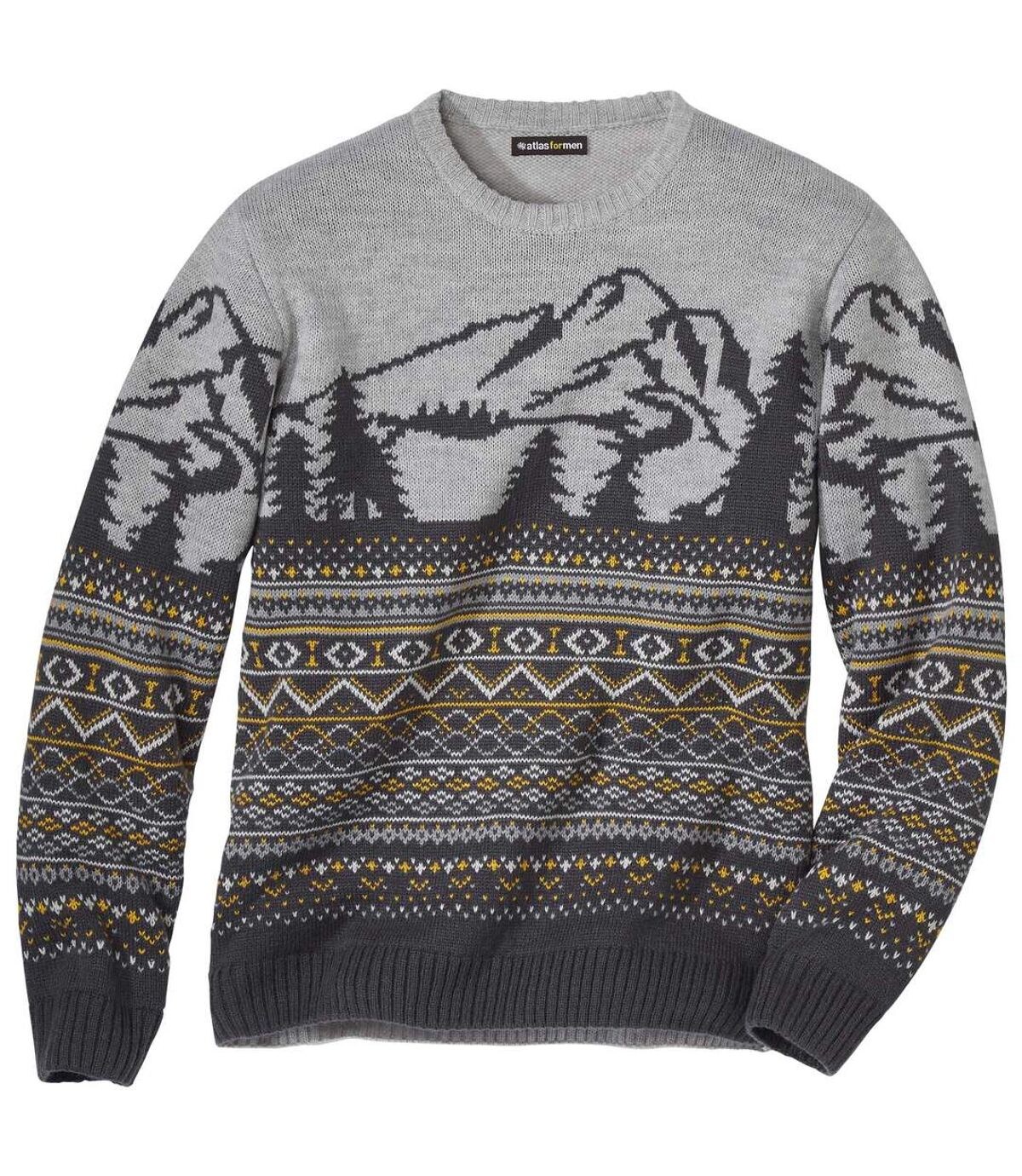 Trykotowy żakardowy sweter w górskie wzory  Atlas For Men