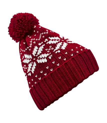 Beechfield Unisex Fair Isle Snowstar Winter Beanie Hat (Classic Red / White) - UTRW2029