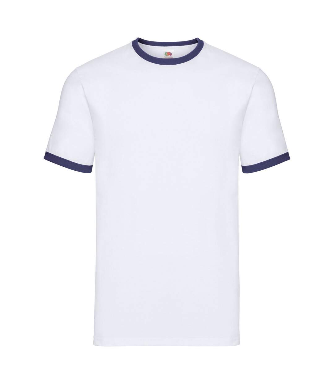 T-shirt Ringer Homme Blanc Bleu Marine Fruit Of The Loom-1