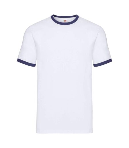 T-shirt Ringer Homme Blanc Bleu Marine Fruit Of The Loom