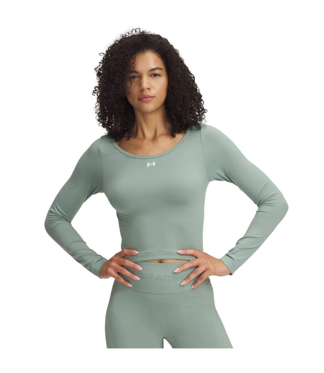 Womens/ladies Vanish Slim Long-sleeved Crop Top Light Green Under Armour-1