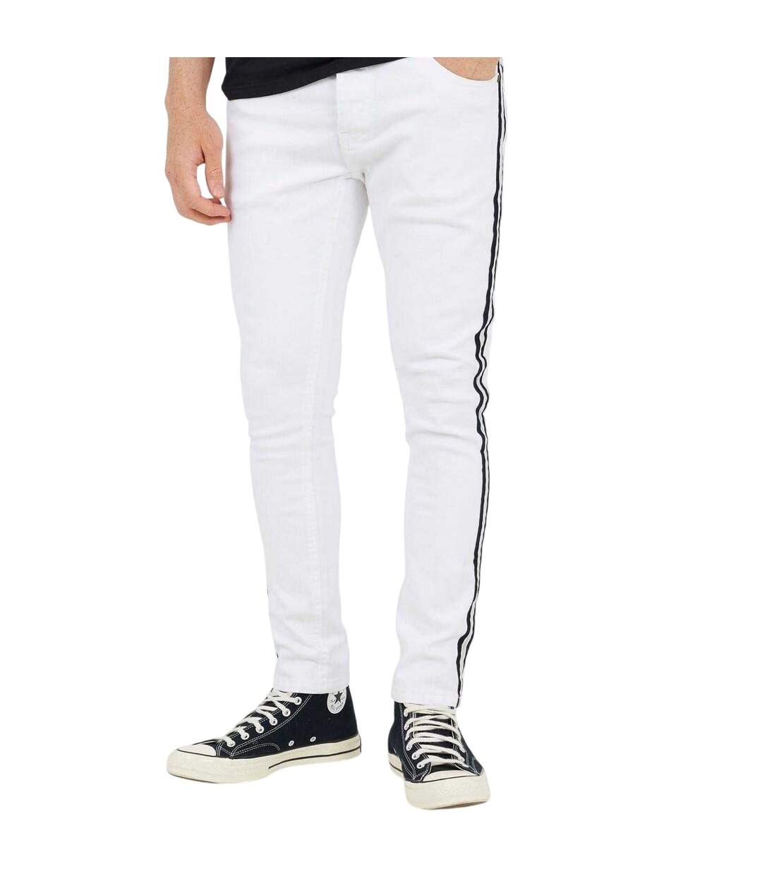 Mens Contrast Striped Taped Jeans White Brave Soul-2
