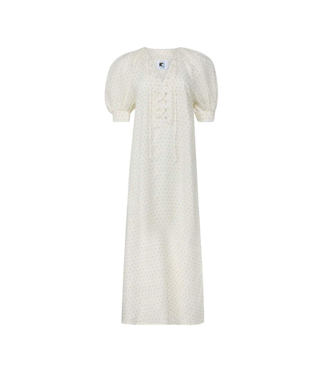Robe Mi-longue Manches Bouffantes Motif/style Floral Femme Blanc Sleeper-2