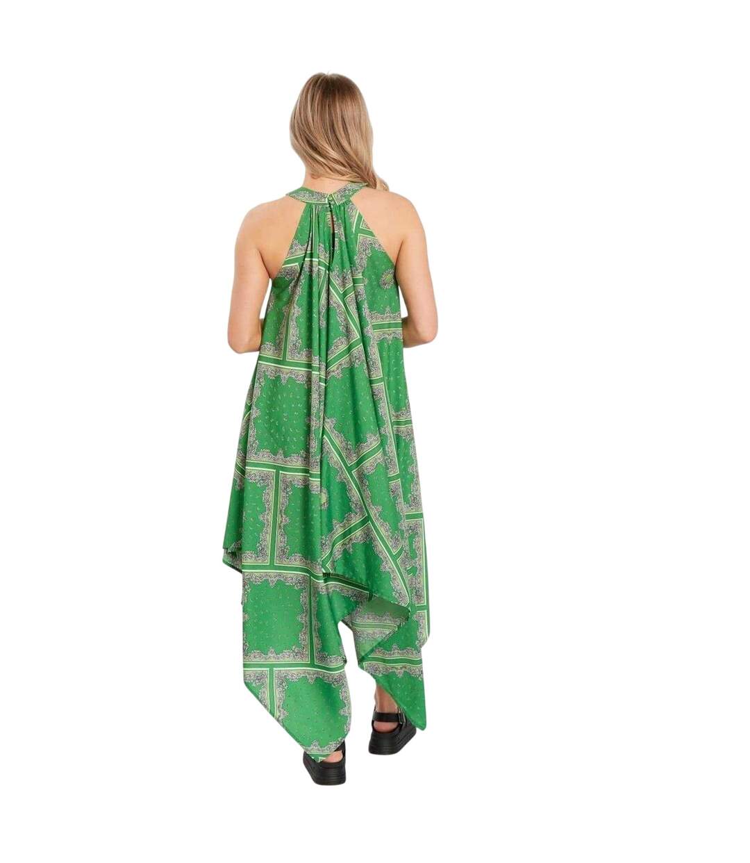 Womens/ladies Halter Neck Midi Dress Green Violet Romance-2