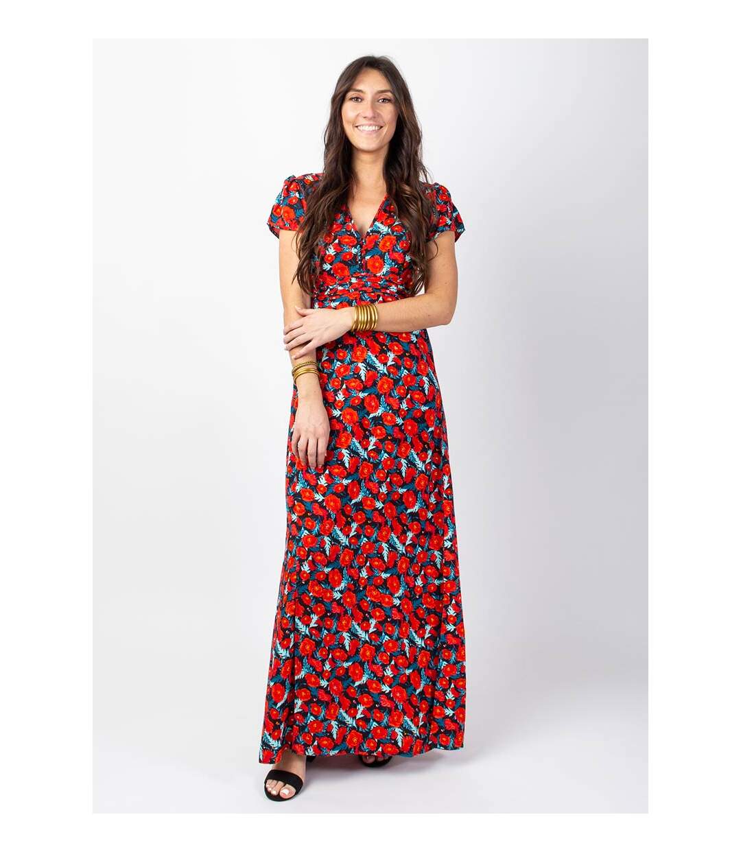 Robe longue fluide MARBELLA imprimé fleuri rouge Coton Du Monde