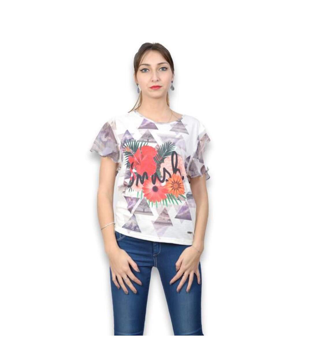 Tee shirt femme manches courtes motifs imprimés - Col rond