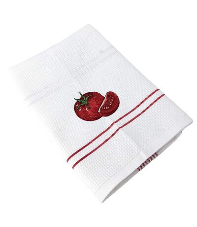 Torchon nid d'abeille WAFFLE brodé Tomate