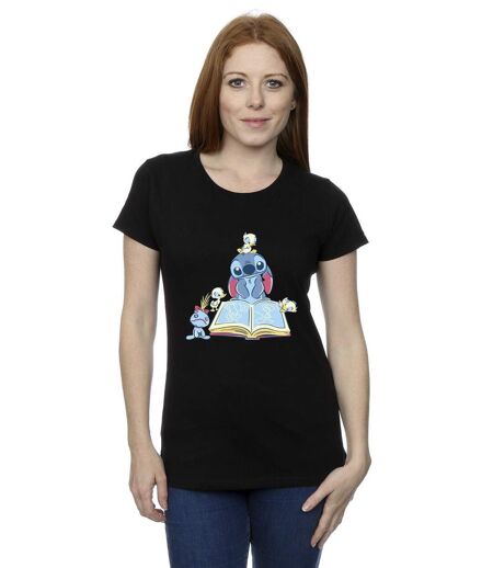 Disney T-shirt en coton Femmes/Ladies Lilo & Stitch Reading A Book (Noir) - UTBI25701