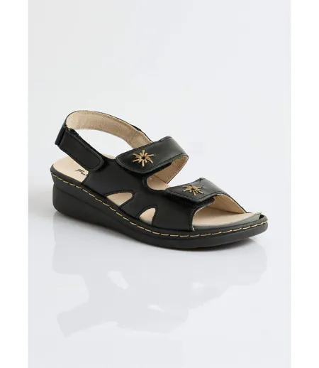 Sandales cuir brodé grande largeur