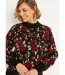 Pull chaud col montant raglan jacquard fleuri-4