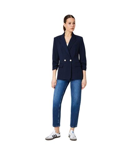 Womens/ladies button detail ruched blazer navy Dorothy Perkins