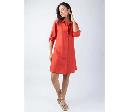 Robe chemise coupe courte CLAUDINE terracotta Coton Du Monde