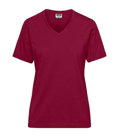 T-shirt de travail Bio col V - Femme - JN1807 - rouge bordeaux