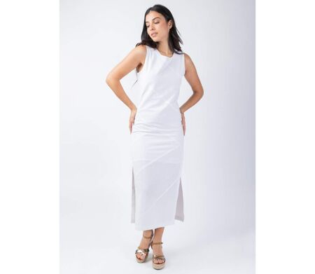 Robe longue sans manches CHARLINE unie blanc Coton Du Monde