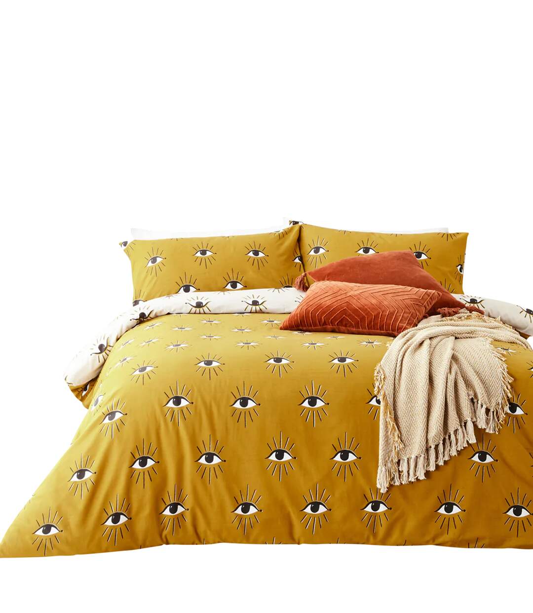 Theia eye duvet cover set ochre yellow Furn-2