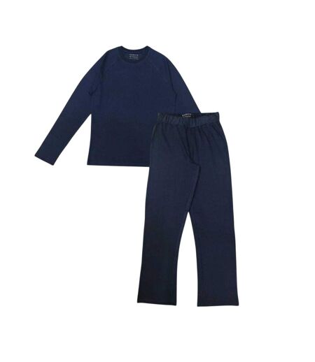 Mens Star Plain Crew Neck Long-sleeved Long Pyjama Set Navy Howick