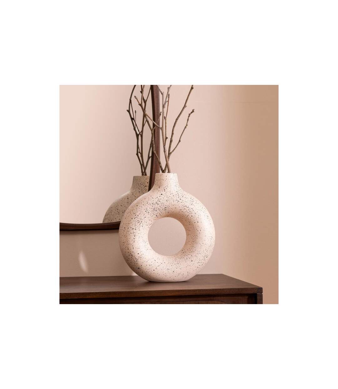 Vase Design en Dolomite Circle 30cm Blanc & Noir-3