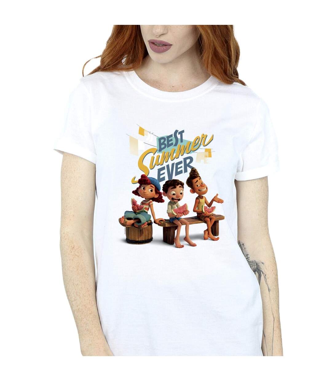 Disney Womens/Ladies Luca Best Summer Ever Cotton Boyfriend T-Shirt (Blanc) - UTBI30827-3