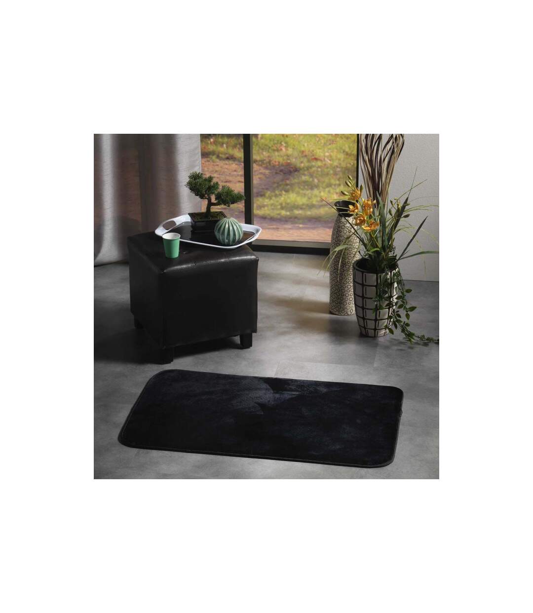 Tapis Uni en Flanelle Flanou 50x80cm Noir-3