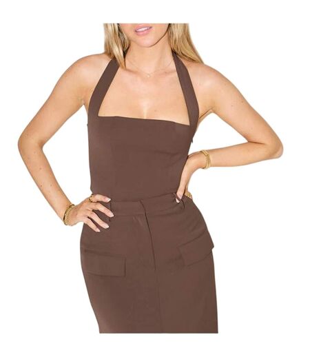 Womens/ladies Plain Maxi Skirt Brown Odd Muse