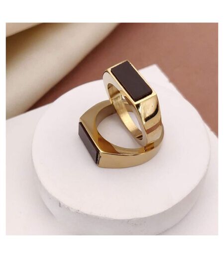 Flat Top Rectangle Thin Black Signet Solid Brass 18ct Gold Ring