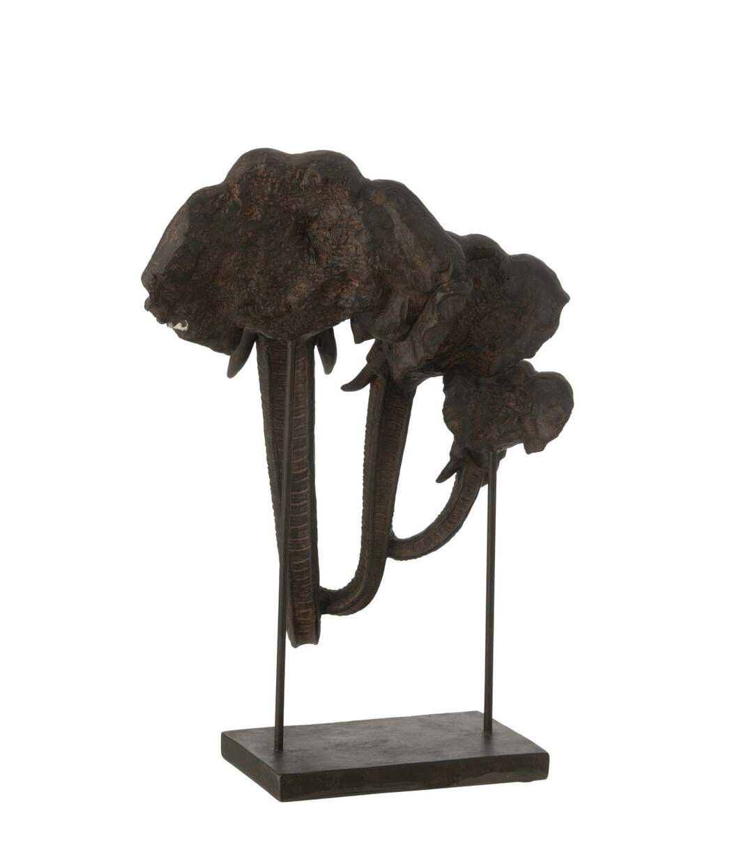 Statuette Famille d'Éléphant Afrique 43cm Marron Foncé-2