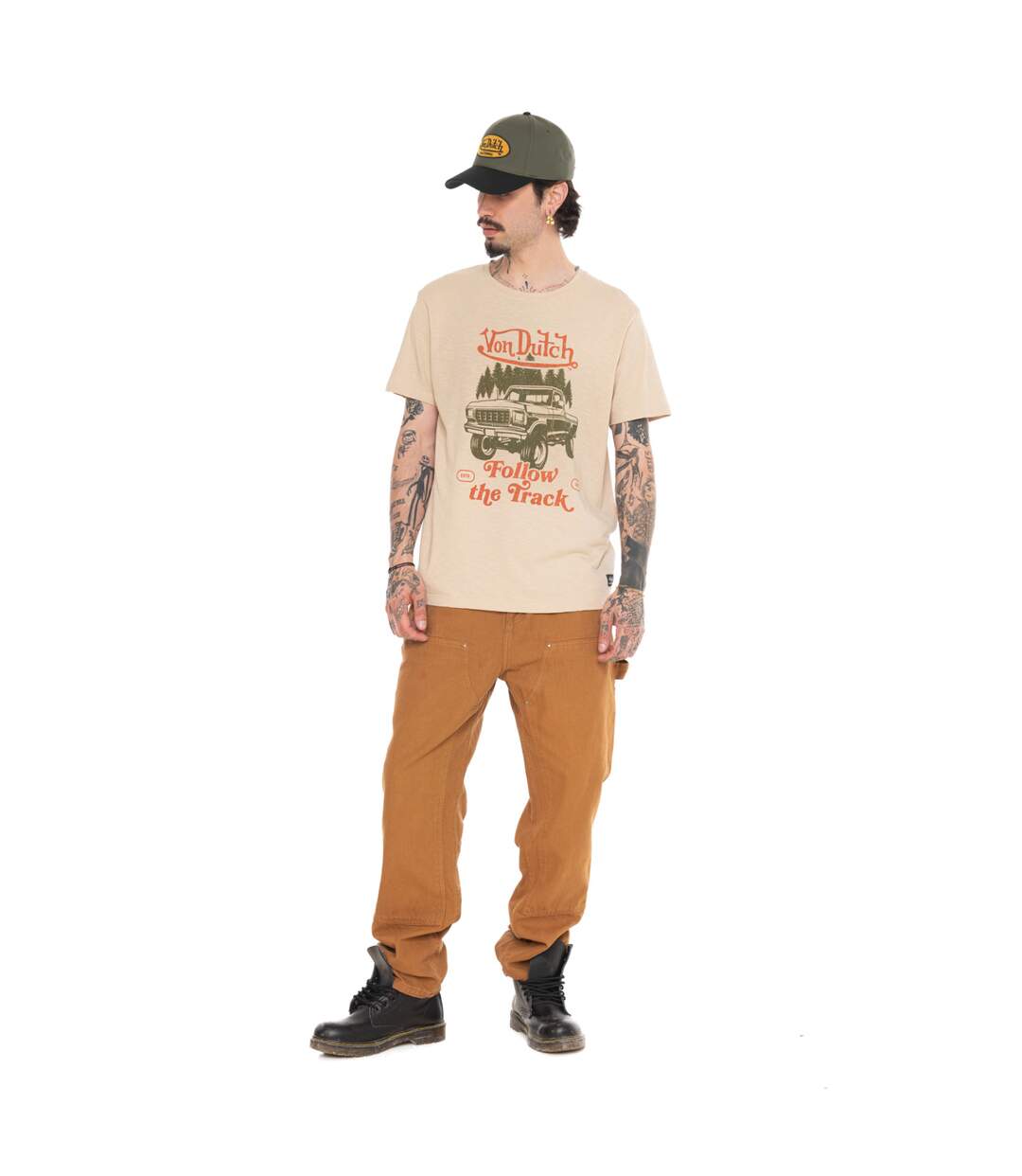 T-shirt homme regular en slub heavy wash print devant Track Vondutch-4
