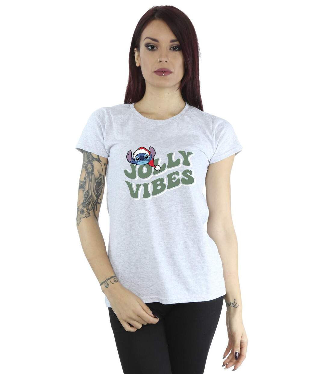 Disney Femmes/Les femmes Lilo & Stitch Jolly Chilling Vibes - T-shirt en coton (Gris sportif) - UTBI26123-2