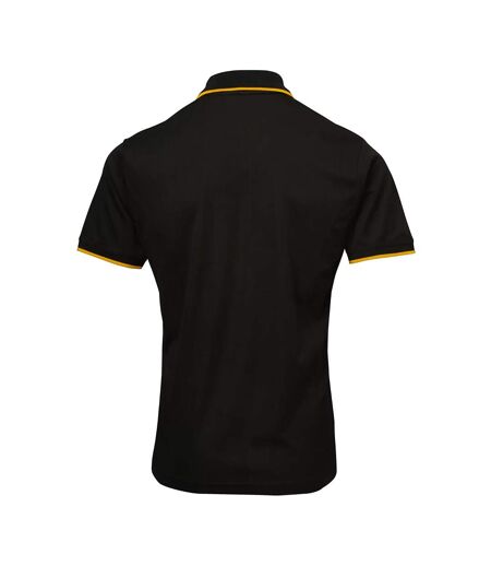 Mens Coolchecker Contrast Pique Polo Shirt Black Sunflower Premier