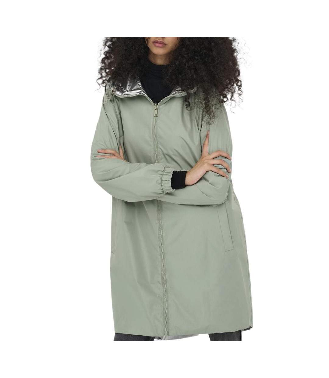 Coupe vent à capuche réversible vert/argent femme only fry-1