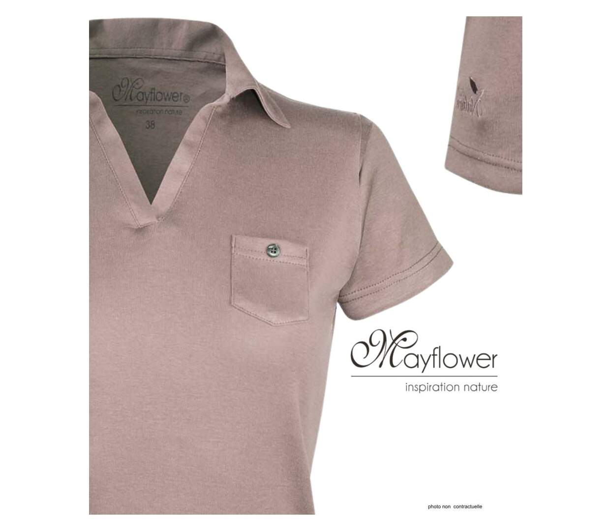 Polo Mayflower Dagan1 en coton beige : le style col V avec poche poitrine boutonnée-4