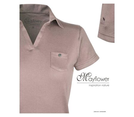 Polo Mayflower Dagan1 en coton beige : le style col V avec poche poitrine boutonnée