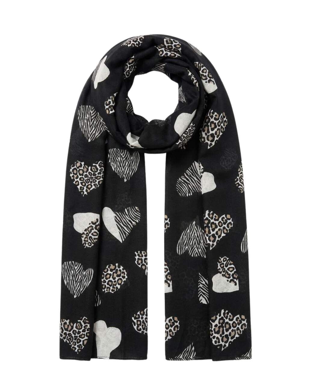Foulard léger coeur léopard pour femme - Couleur noir-2