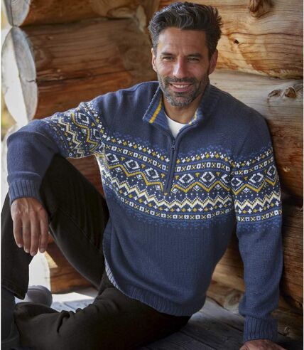 Men's Navy Patterned Sweater 